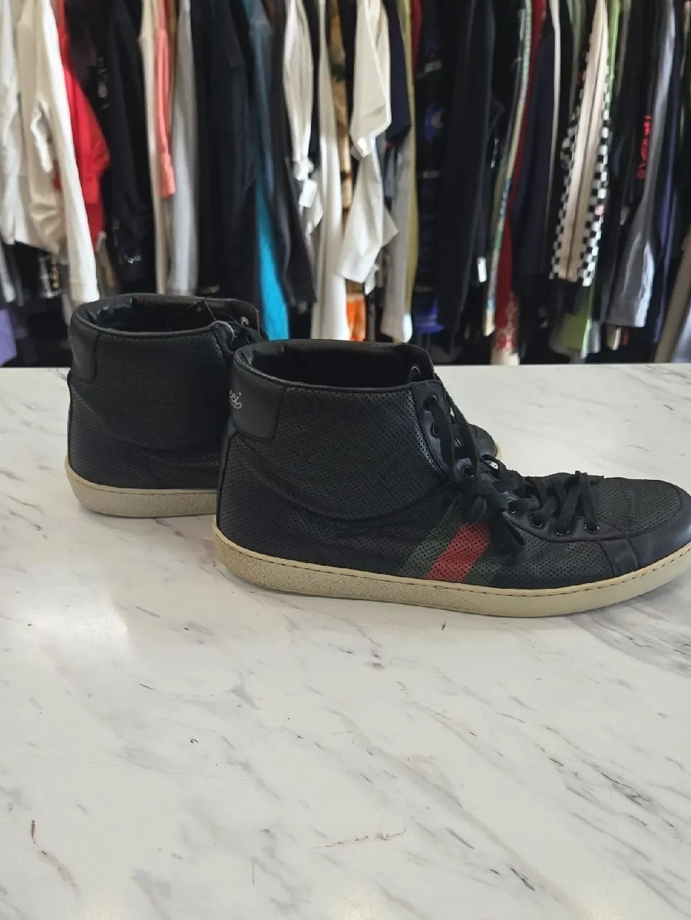 Gucci Black High-Top Sneakers with Red & Green Stripe